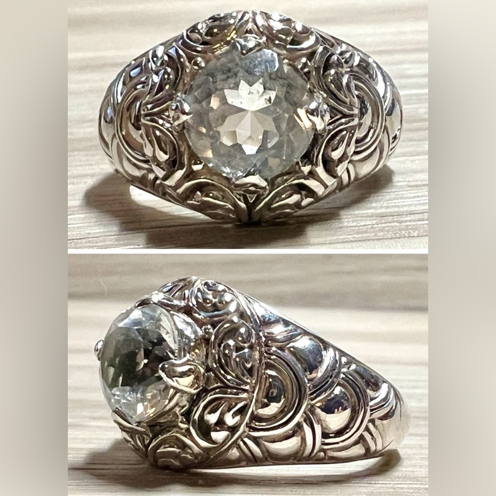 Designer Robert Manse (M ID) Sterling Silver & 18K Gold Prasiolite Ring, Size 7
